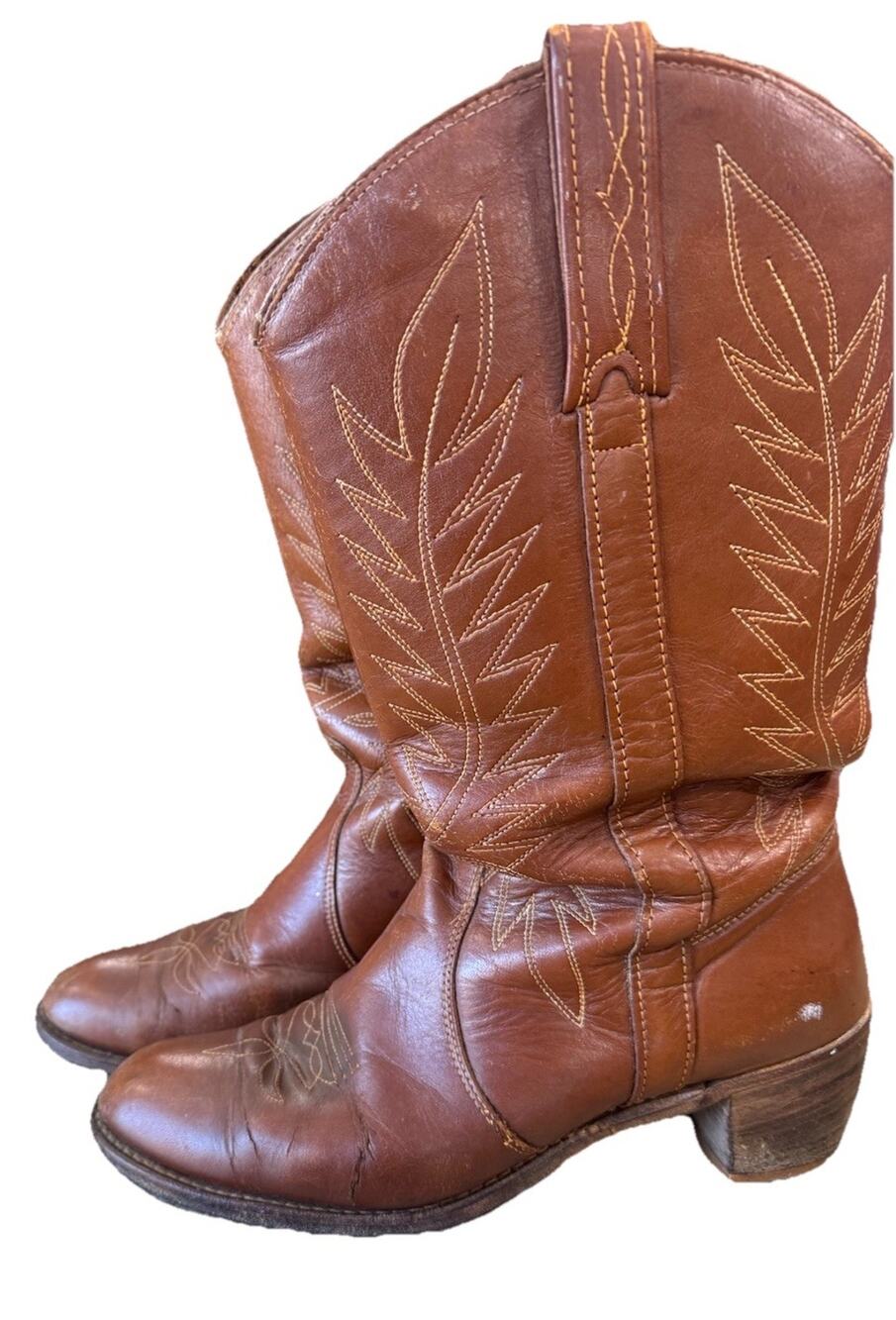 Vintage Miss Capezio Leather Western Boots Womens 9 Brown Cowboy Cowgirl 70s 80s